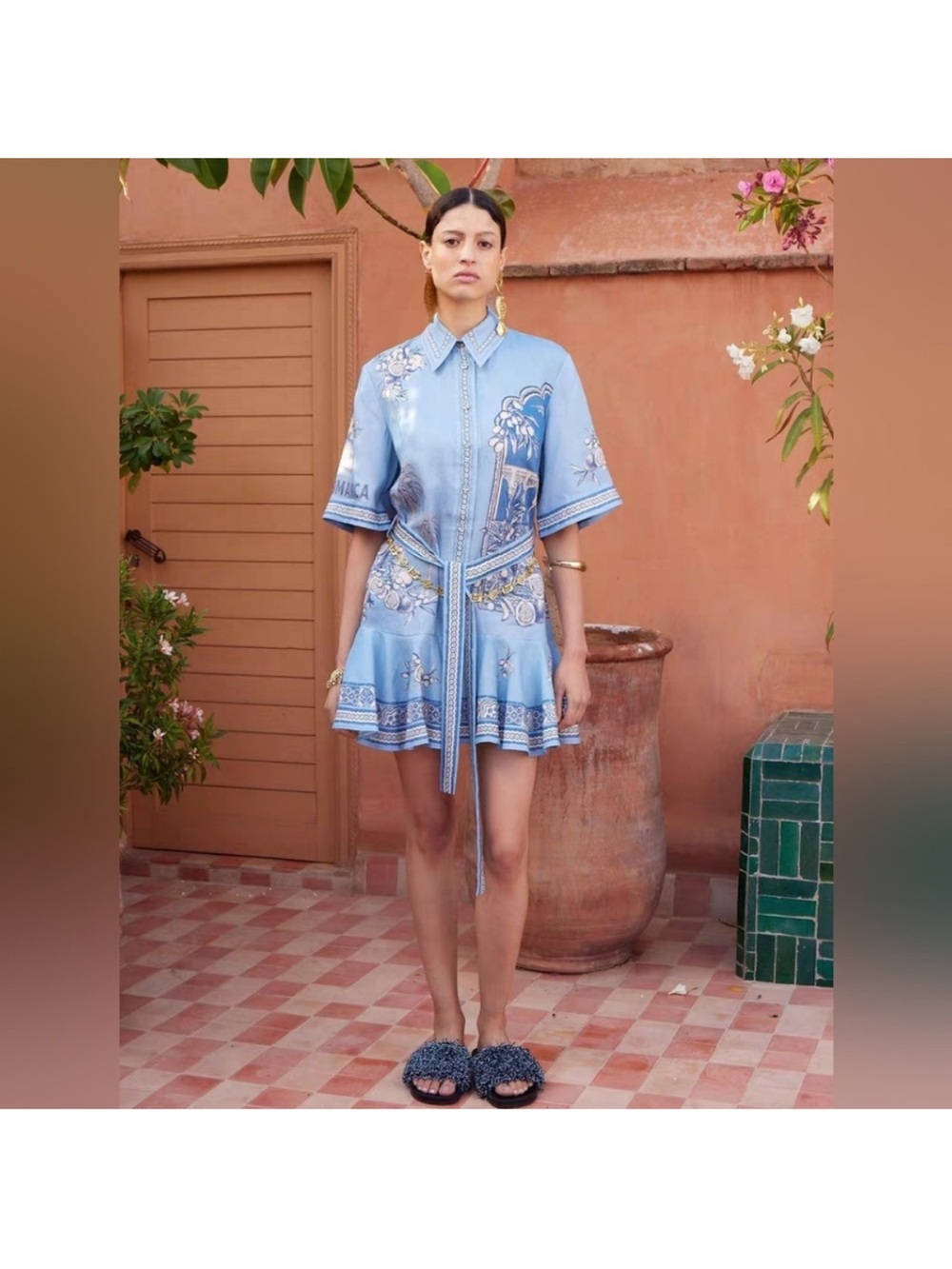 Alemais Blue Romantica Tie-Waist Shirt Dress for Women